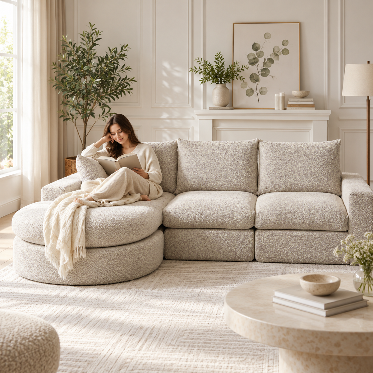 Canapé modulable en chenille avec méridienne réversible