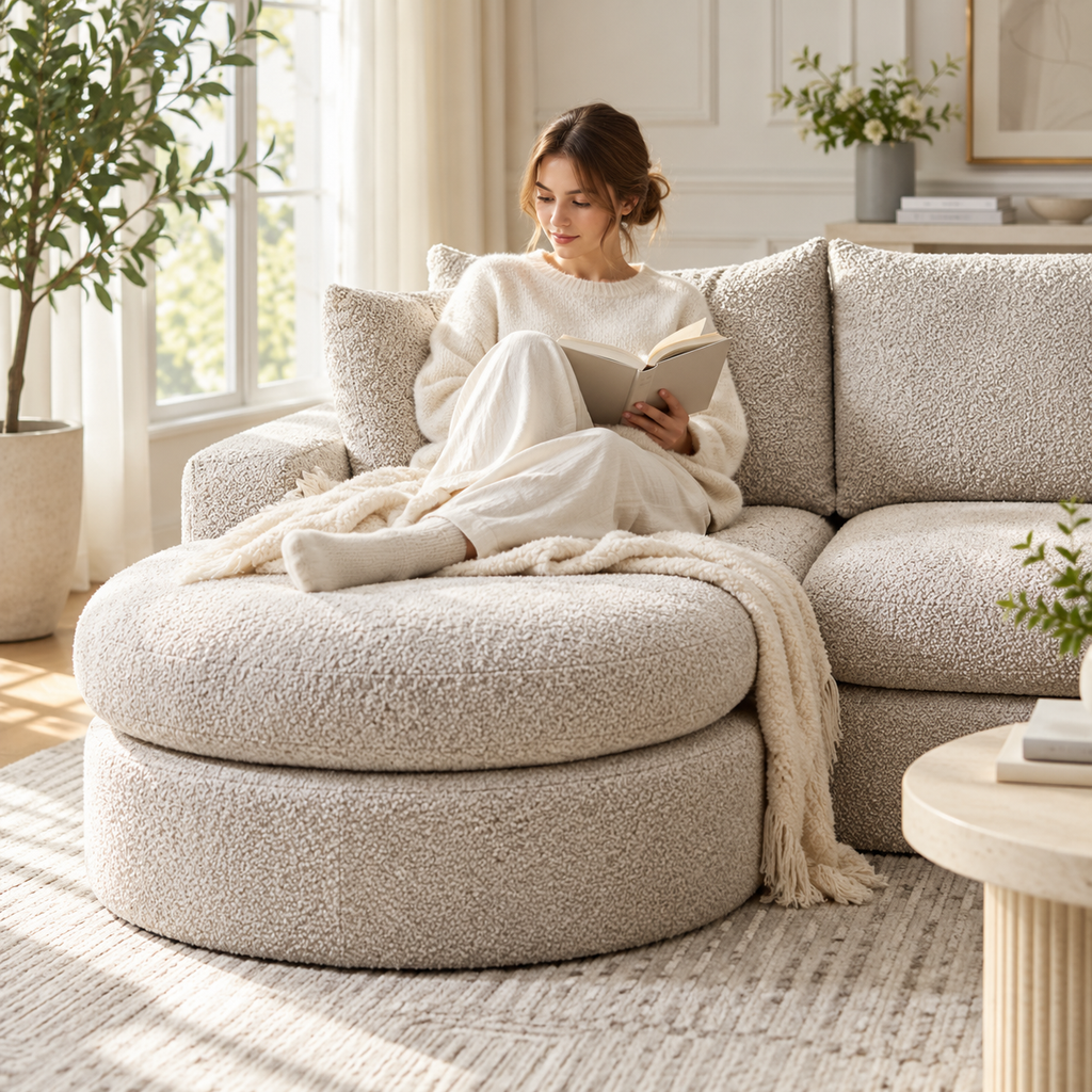 Canapé modulable en chenille avec méridienne réversible