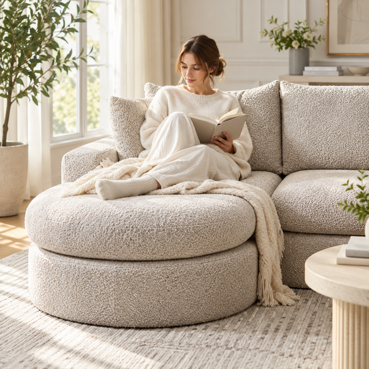 Canapé modulable en chenille avec méridienne réversible