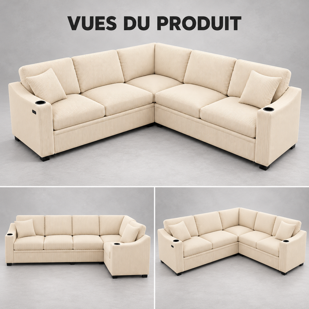 Canapé d’angle modulable en velours côtelé