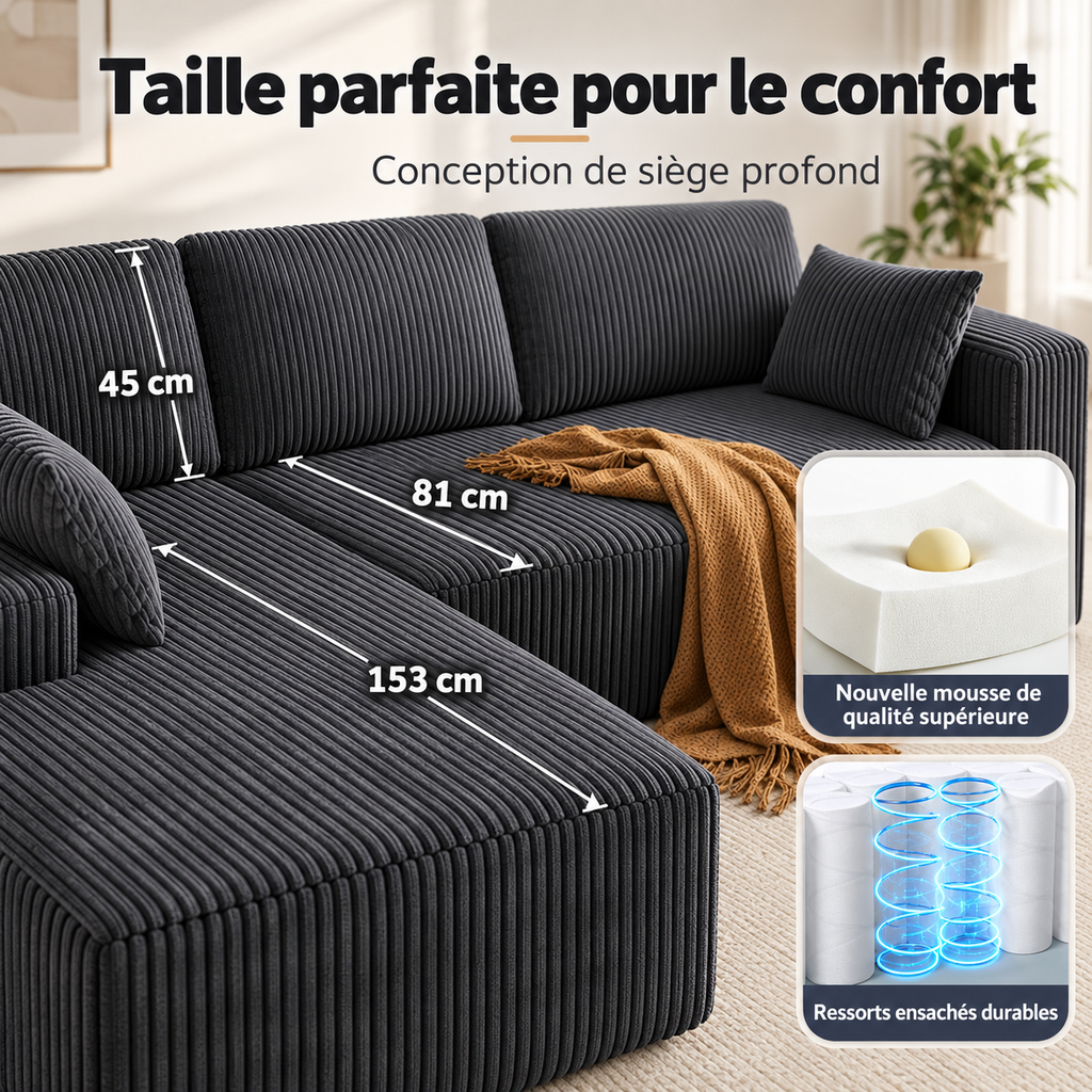 Canapé d’angle modulable en L en velours