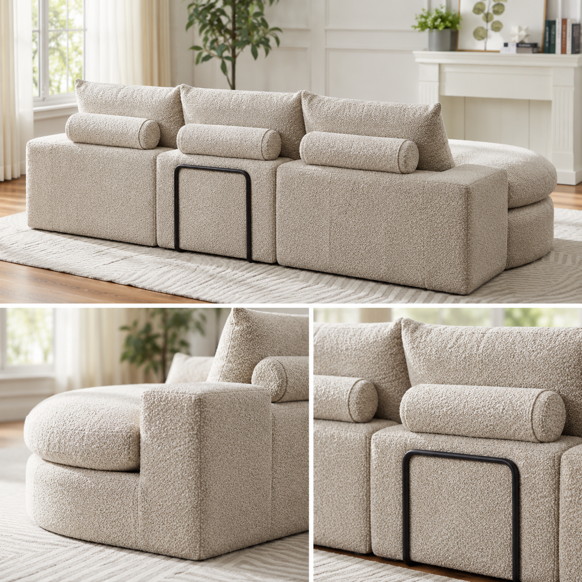 Canapé modulable en chenille avec méridienne réversible